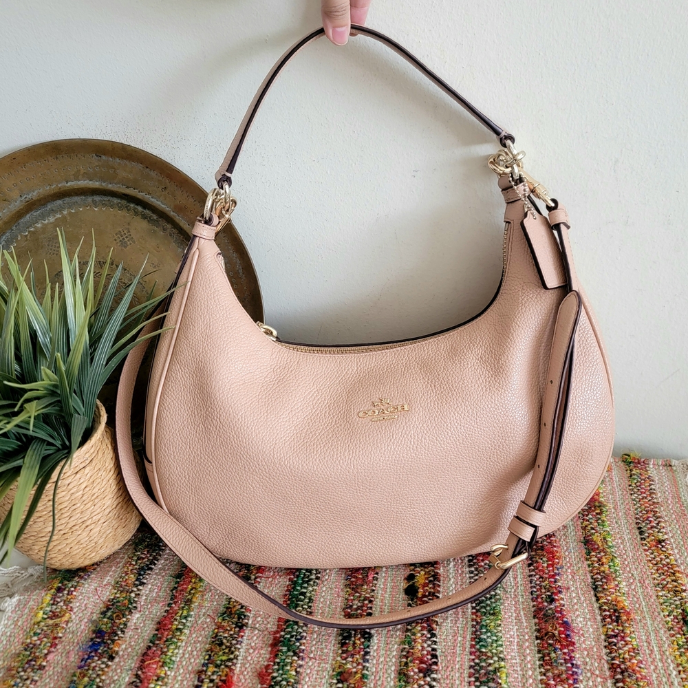 Coach Pink Leather Shoulder Bag With Crossbody Strap